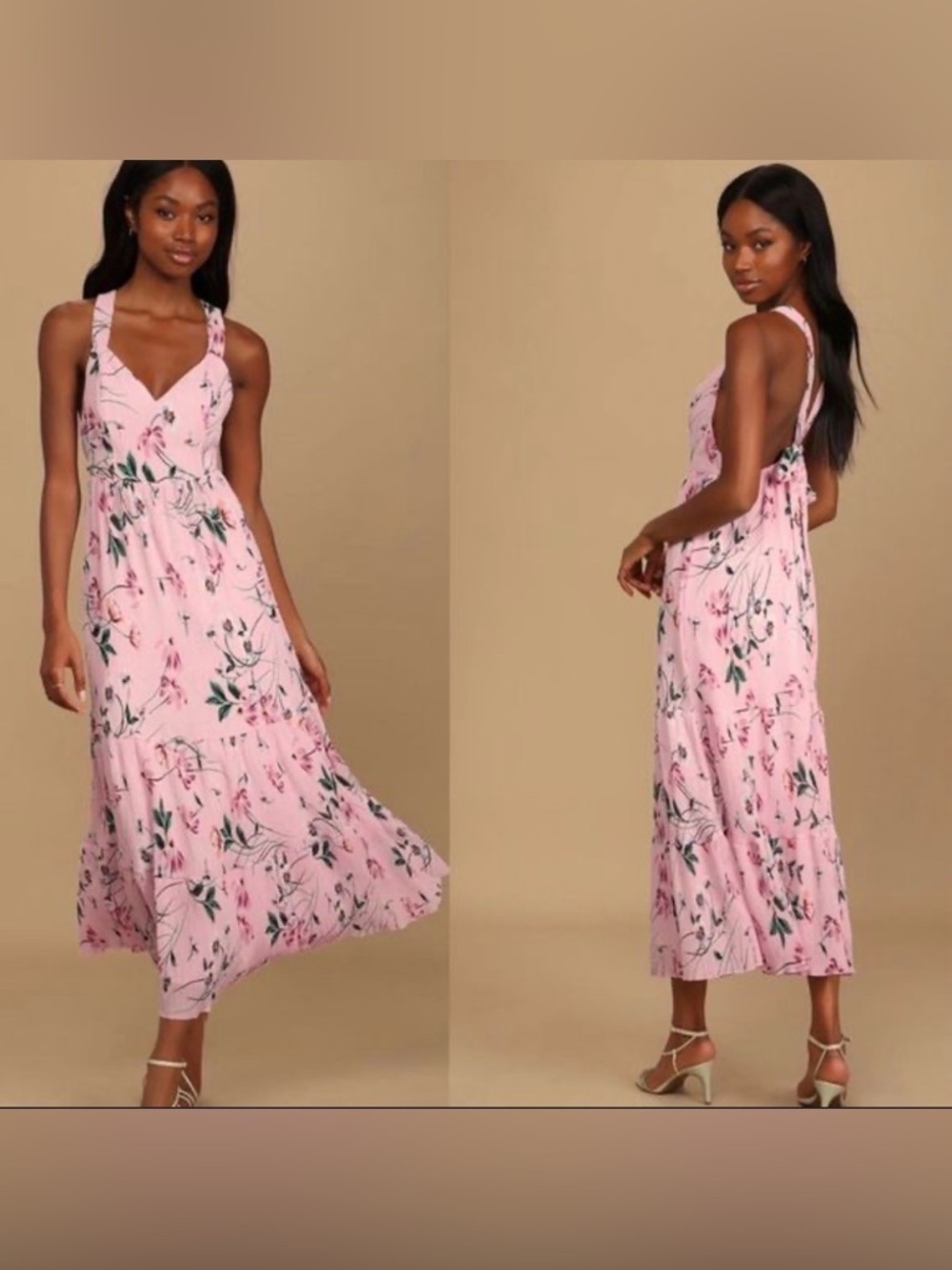 Lulus Tea in the Garden Pink Floral Midi Dress Cottagecore S Coquette Sun